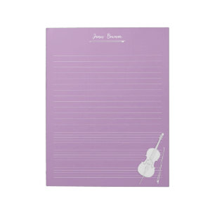 White Cello & Bow Personalized Music Class Lilac Notepad