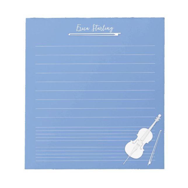 White Cello Personalised Music Lesson Dusky Blue Notepad (Front)