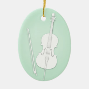 White Cello with Bow Custom Mint Music Ceramic Tree Decoration