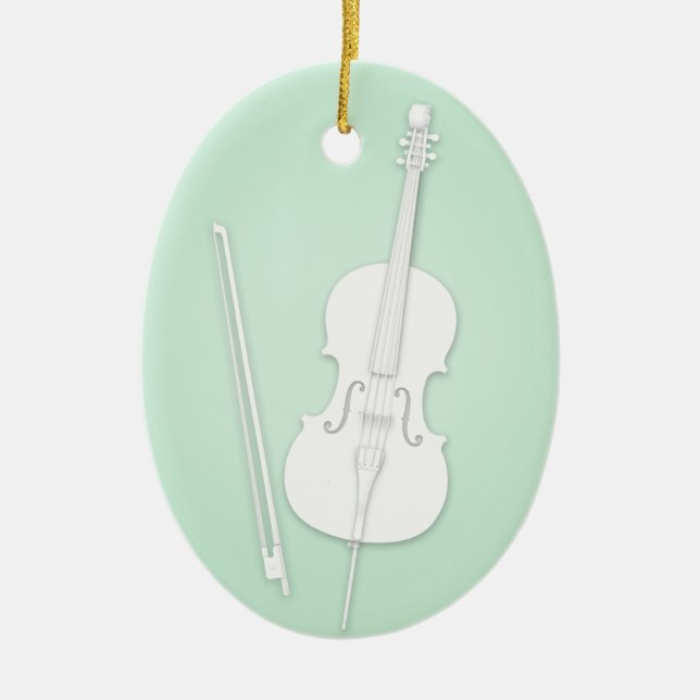 White Cello with Bow Custom Mint Music Ceramic Tree Decoration (Front)