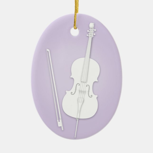 White Cello with Bow Lavender Custom Music Ceramic Tree Decoration (Front)
