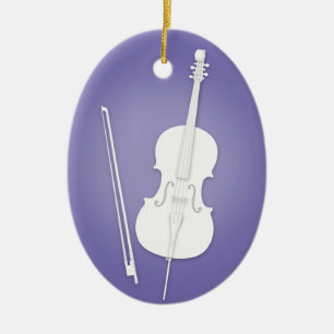 White Cello with Bow Purple Custom Music Ceramic Tree Decoration