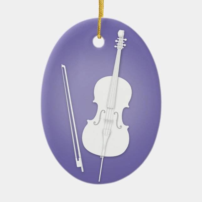 White Cello with Bow Purple Custom Music Ceramic Tree Decoration (Front)