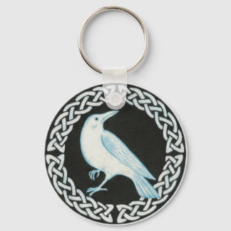 white celtic crow key ring