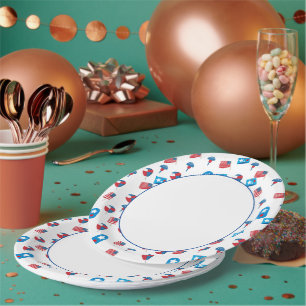 White Centre with Blue Border and Patriotic Skateb Paper Plate