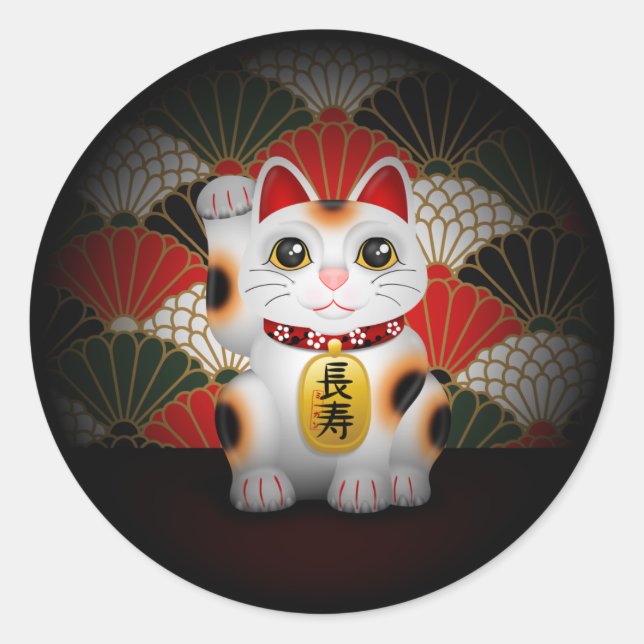 White Ceramic Maneki Neko Classic Round Sticker (Front)