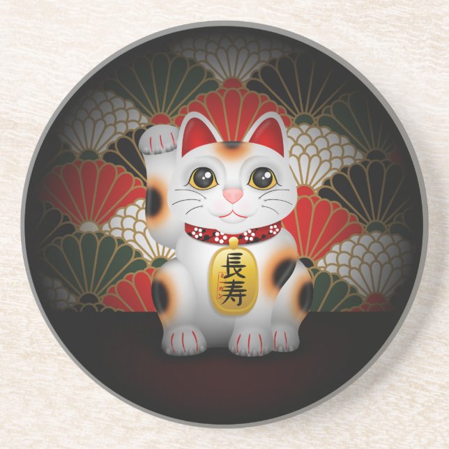 White Ceramic Maneki Neko Coaster (Front)
