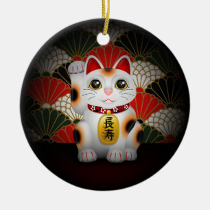 White Ceramic Maneki Neko Tree Decoration