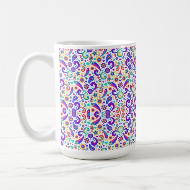 White ceramic mug with vibrant colourful paisley  (Left)