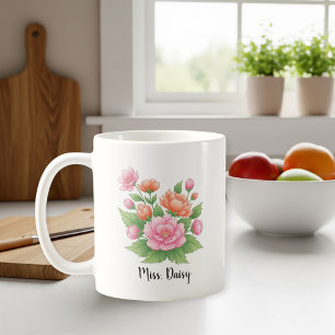White Ceramic Personalized Mug with Floral Design