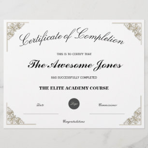 White Certificate of Completion with Custom Logo