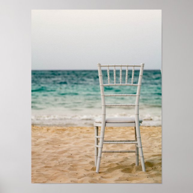 White Chair On The Beach Poster (Front)
