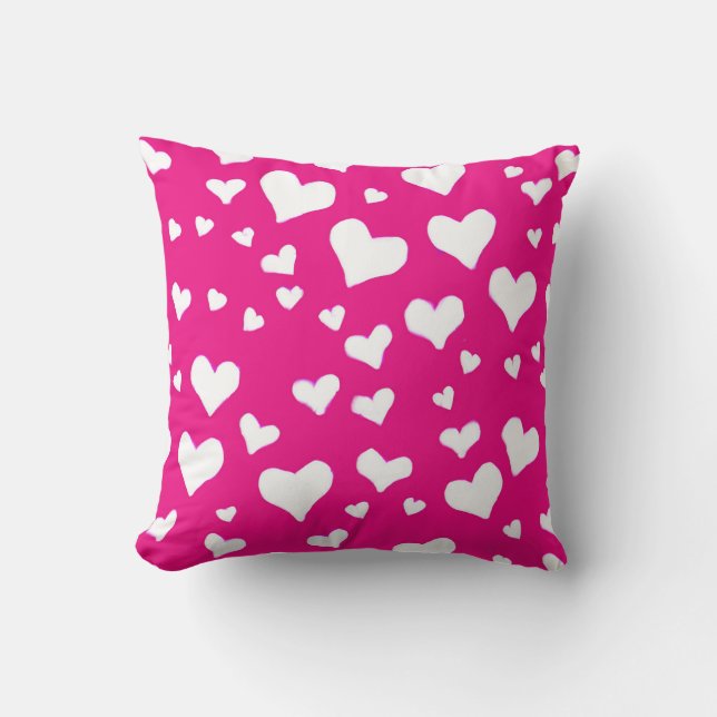 White Chalk Hearts on Fuchsia Pink Cushion (Front)