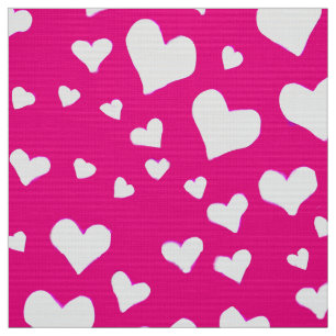 White Chalk Hearts on Fuchsia Pink Fabric