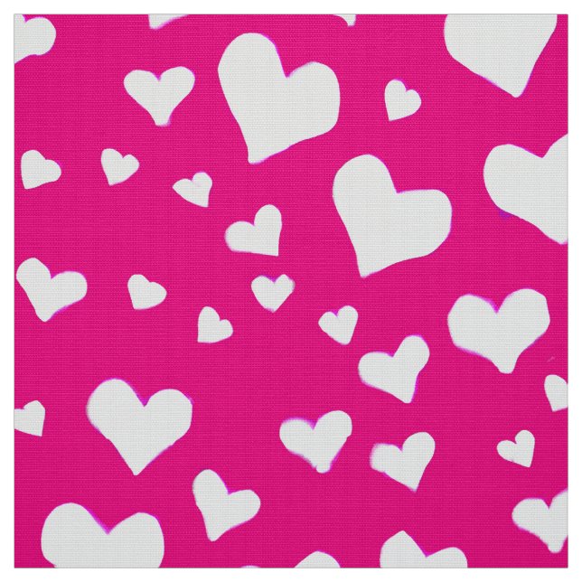 White Chalk Hearts on Fuchsia Pink Fabric (Swatch)