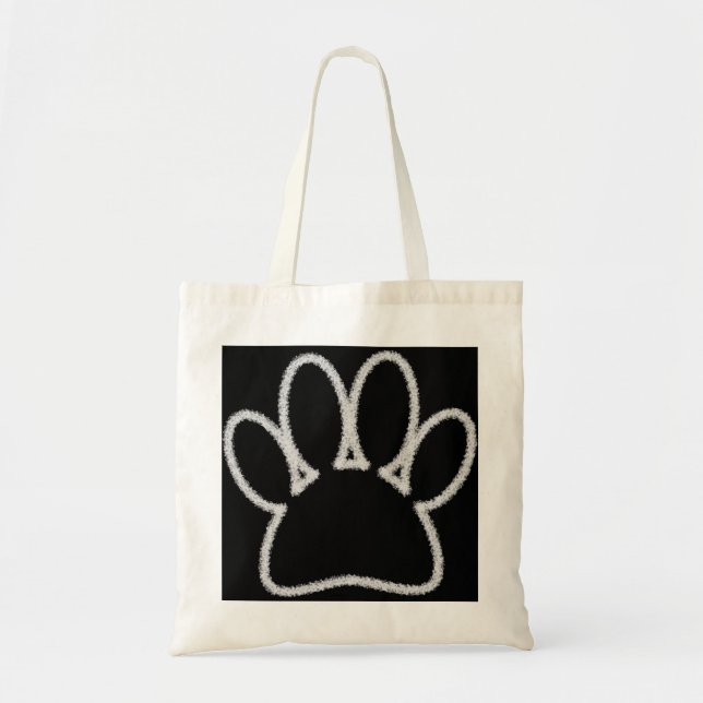 White Chalk Line Dog Paw Print Tote Bag (Front)