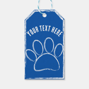 White Chalk Paw Print Custom Text Blue Gift Tags