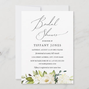 White Champagne Floral Bridal Shower Invitation