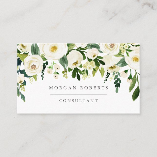 White Champagne Flowers Florist Beauty Profession Business Card (Front)