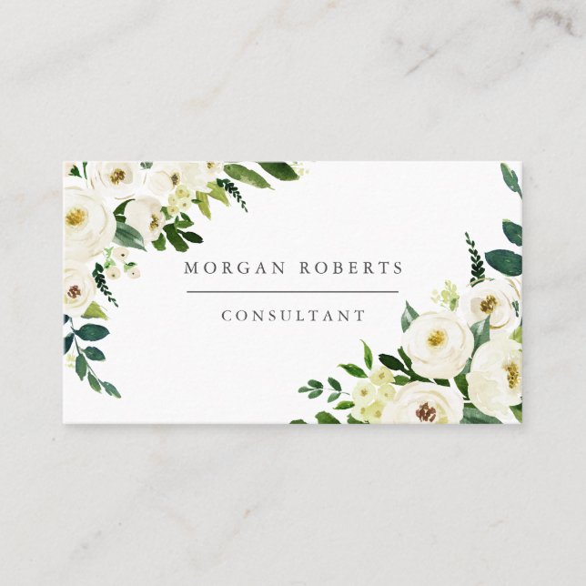 White Champagne Flowers Professional or Beauty Business Card (Front)