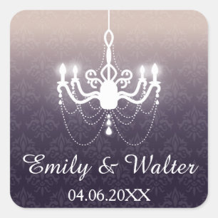 White Chandelier On Purple Custom Wedding Square Sticker