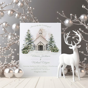 White Chapel in the Snow Pines Wedding Invitation
