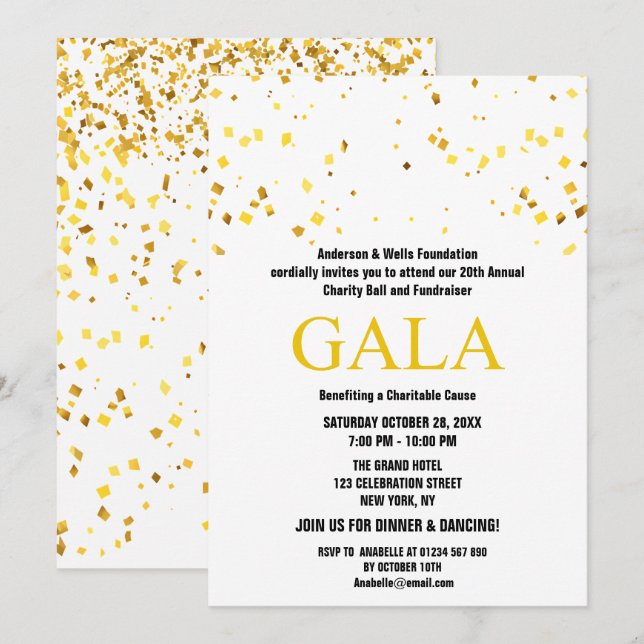 White Charity Ball Corporate Fundraising Party Invitation (Front/Back)