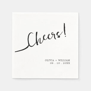 White Cheers Modern Wedding Cocktail Napkins
