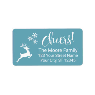 White "Cheers!" w/ Reindeer & Snowflakes Label