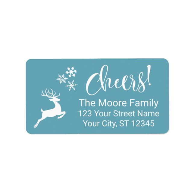White "Cheers!" w/ Reindeer & Snowflakes Label (Front)