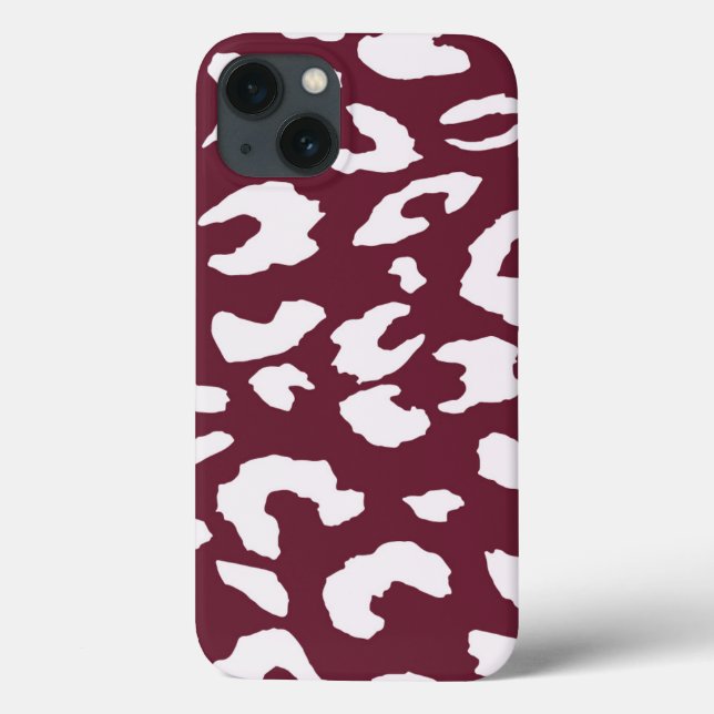 WHITE CHEETAH PRINT PHONE CASE - BURGUNDY BACKGROU (Back)
