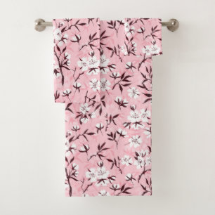 White cherry blossom bath towel set