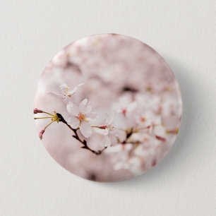 White Cherry Blossom Bokeh Button