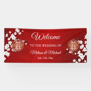  White Cherry Blossom Chinese Wedding  Banner