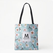 White Cherry Blossom Colourful Monogram