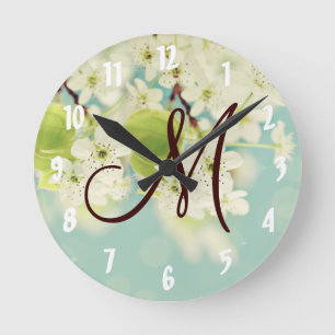White Cherry Blossom Flower Floral Tree Wall Clock