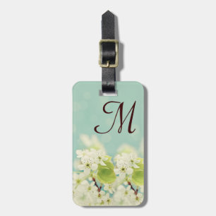 White Cherry Blossom Flower Monogram Luggage Tag
