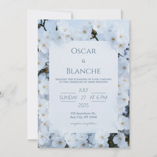 White Cherry Blossom Frame Wedding Invitation (Front)
