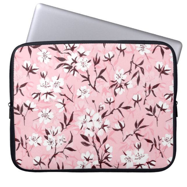White cherry blossom laptop sleeve (Front)