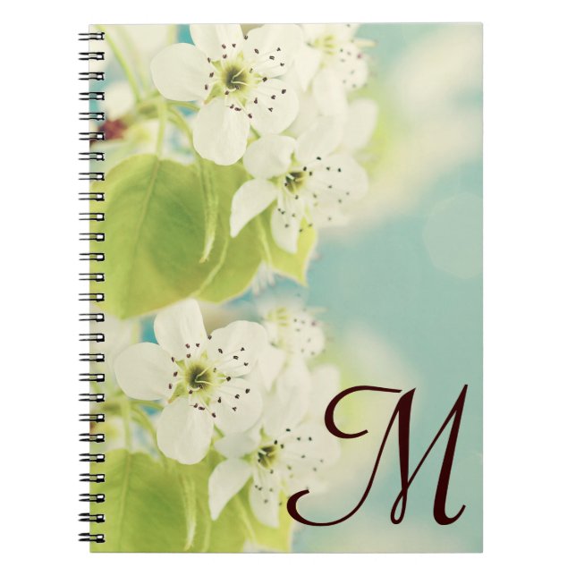 White Cherry Blossom Monogram Initial Note Book (Front)