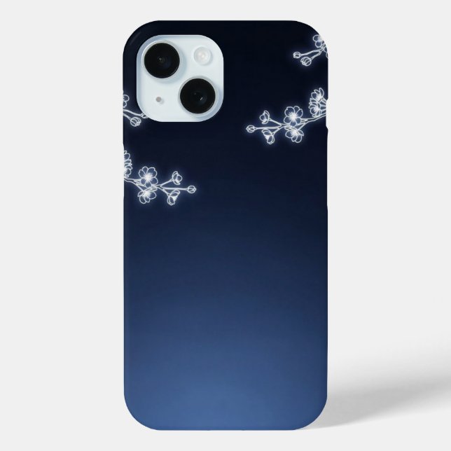 White Cherry Blossom Navy Background Case-Mate iPhone Case (Back)