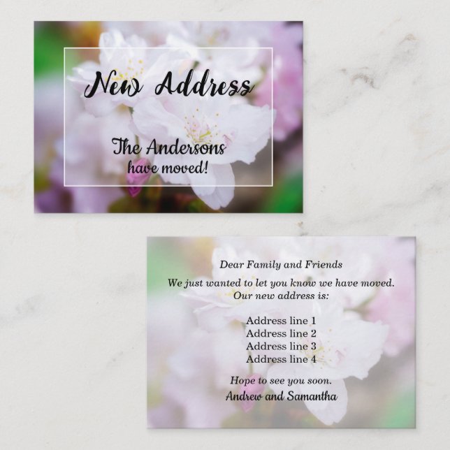 White Cherry Blossom New Address Announcement (Front/Back)