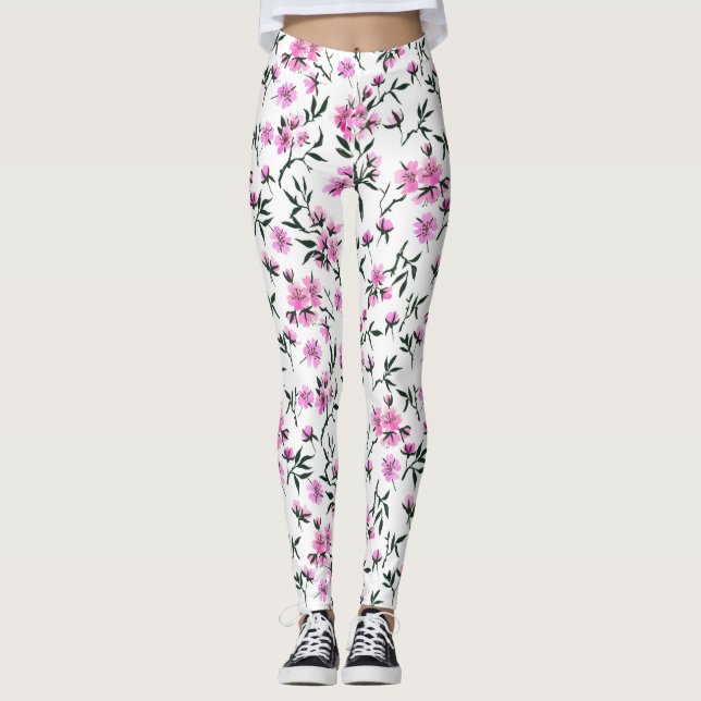 White cherry blossom on white leggings (Front)
