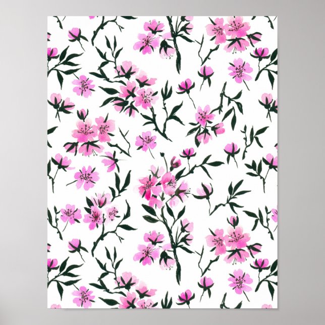 White cherry blossom on white poster (Front)
