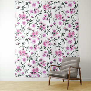 White cherry blossom on white tapestry