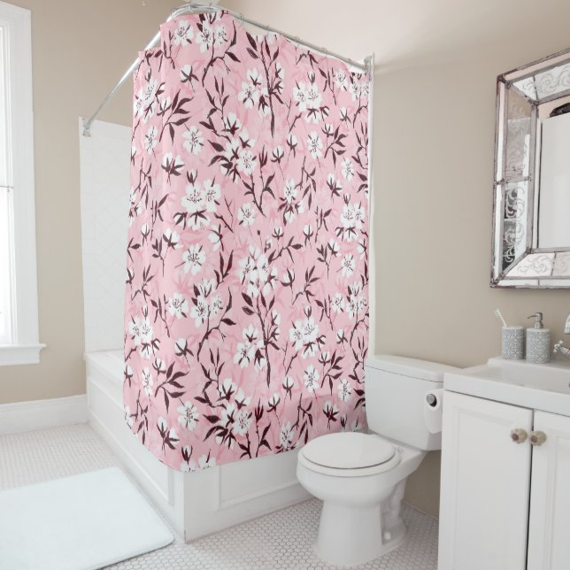 White cherry blossom shower curtain (In Situ)