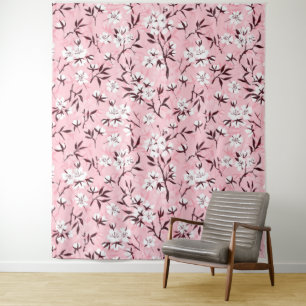 White cherry blossom tapestry