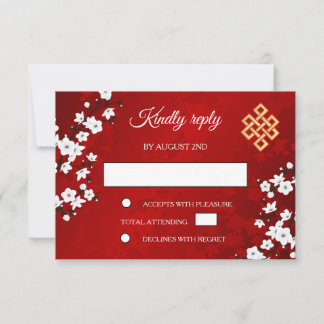 White Cherry Blossom Tibetan Wedding RSVP Card