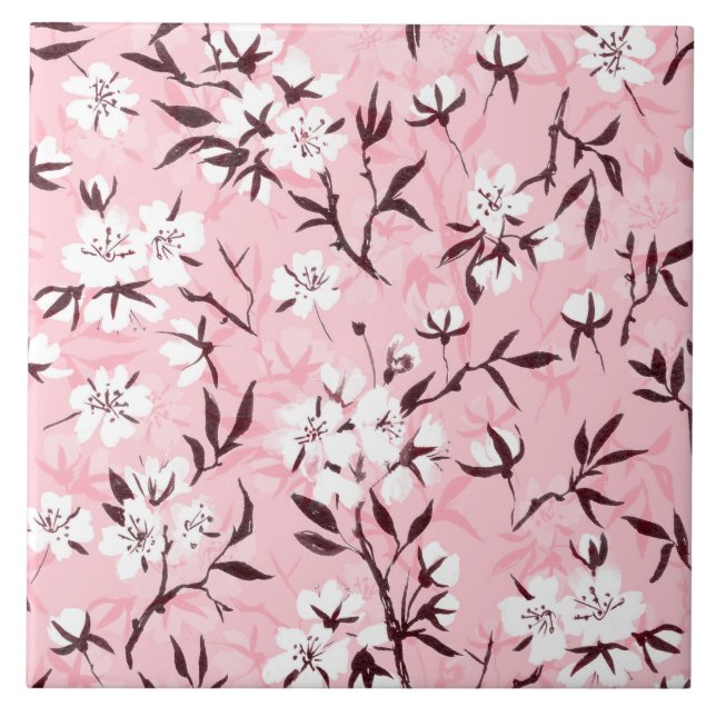 White cherry blossom tile (Front)