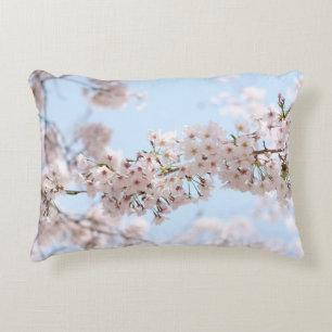 White cherry blossom under clear blue sky in the m decorative cushion